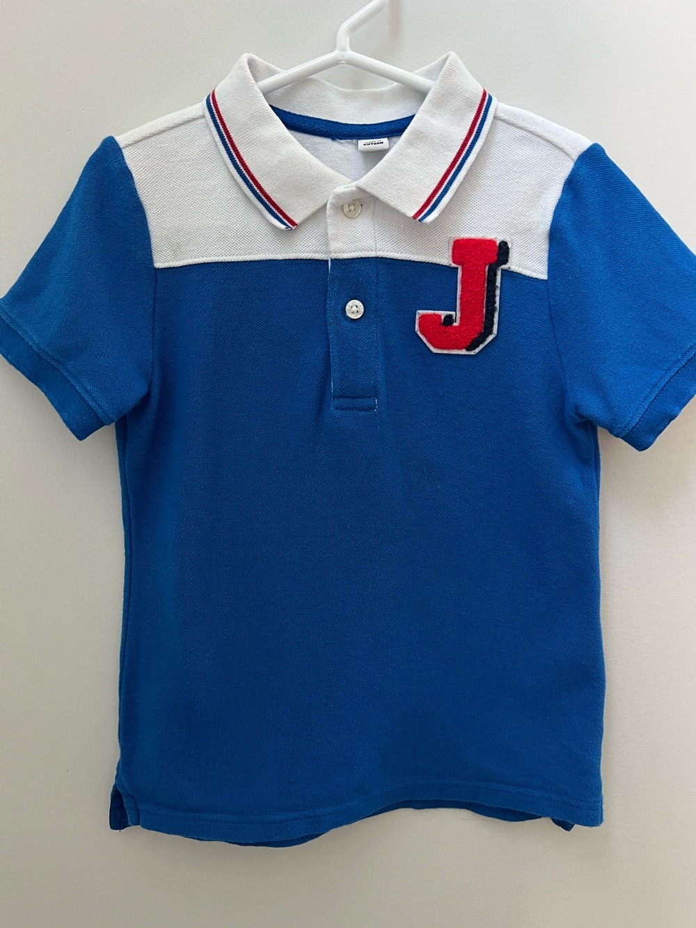 Janie and Jack Blue Polo with White Yoke and Red 'J' Patch